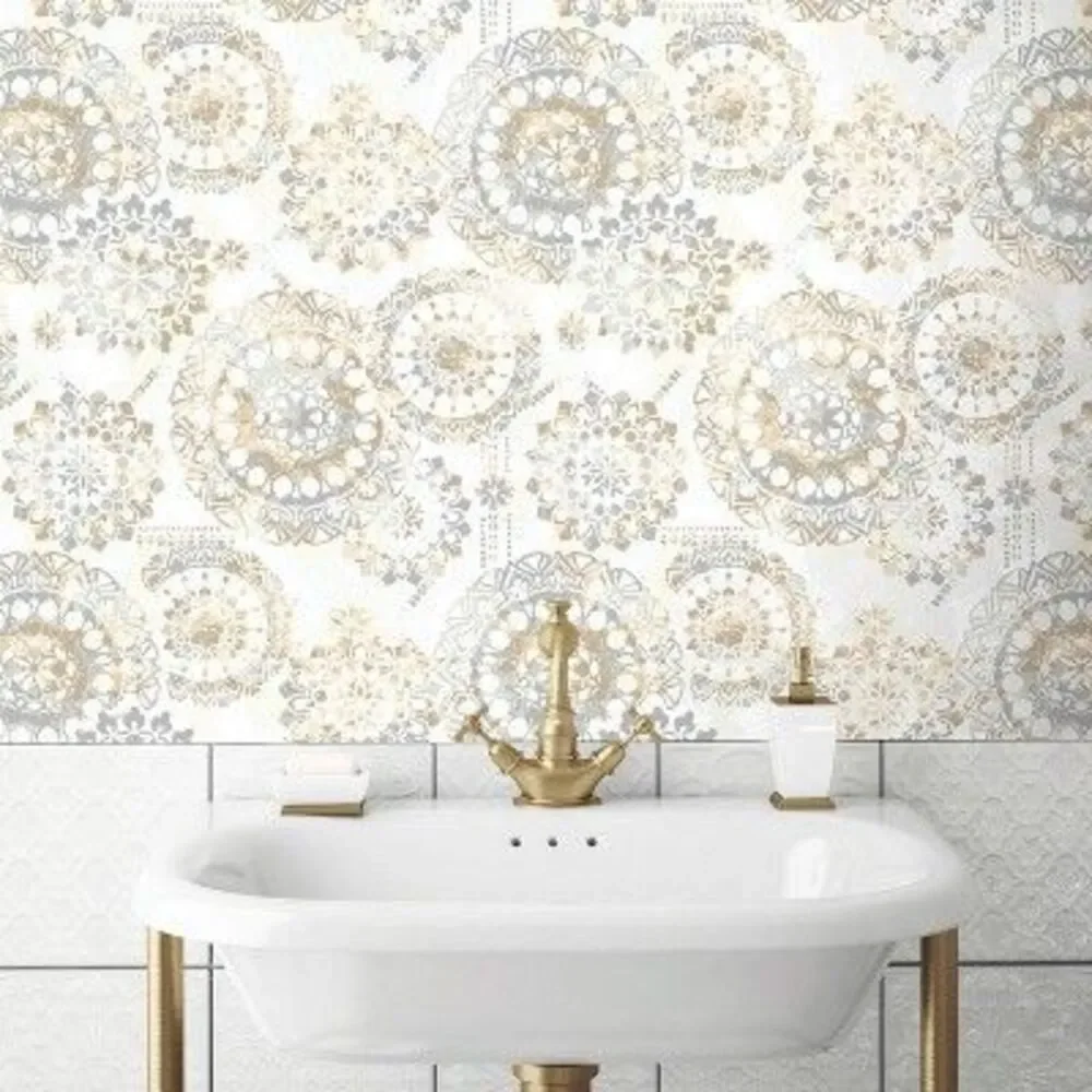 Bohemian Medallion Peel & Stick Adhesive Vinyl Wallpaper - Tan/Blue